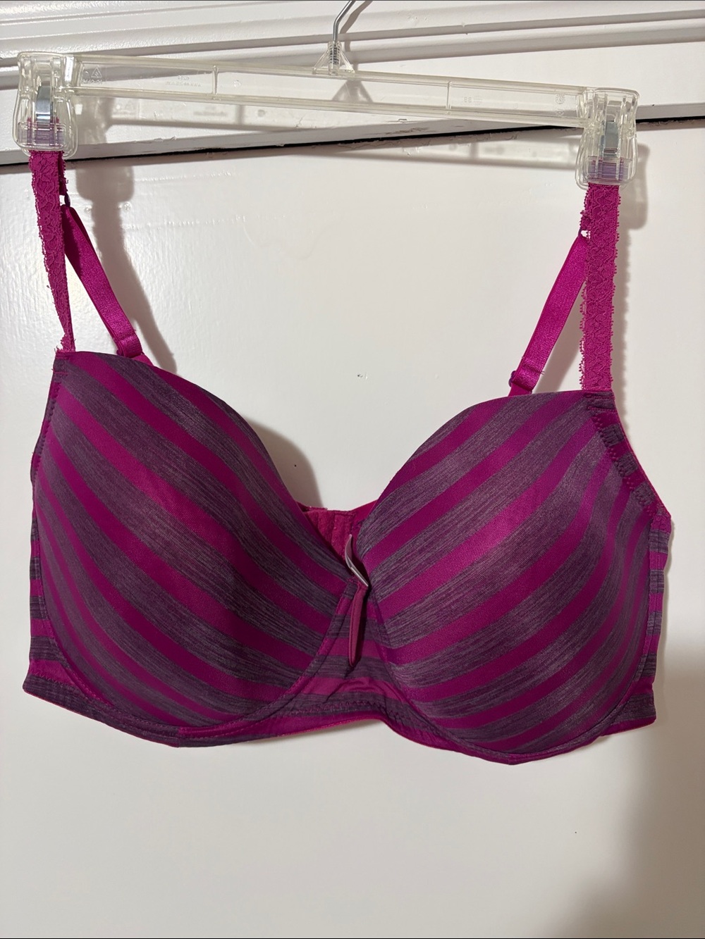 Ashley Stewart Striped Magenta Underwire Bra